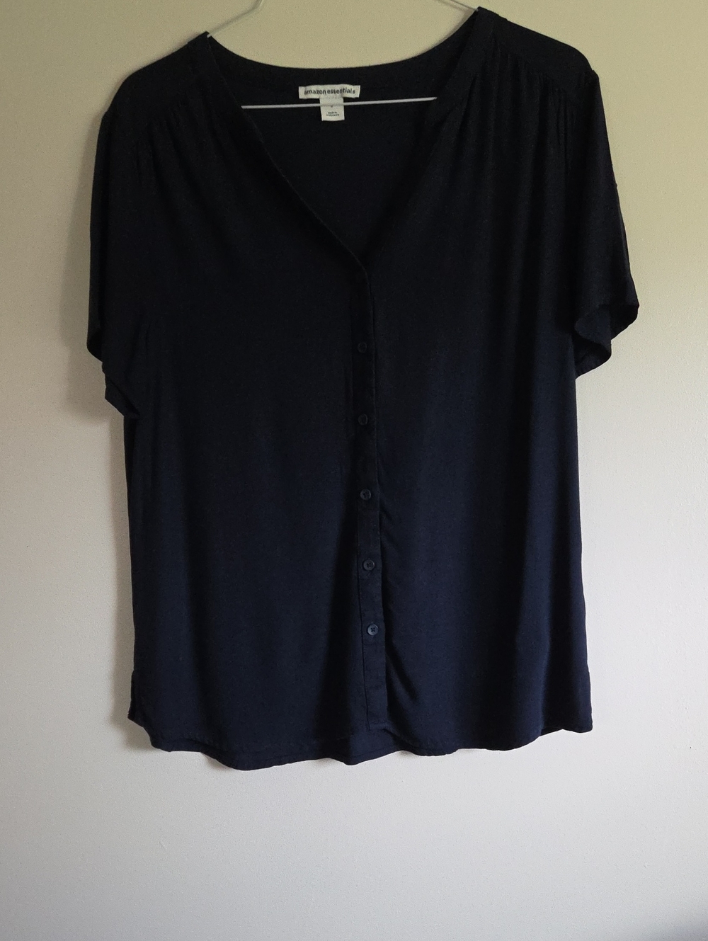 Amazon Essentials Navy Short Sleeve Button-Front Blouse